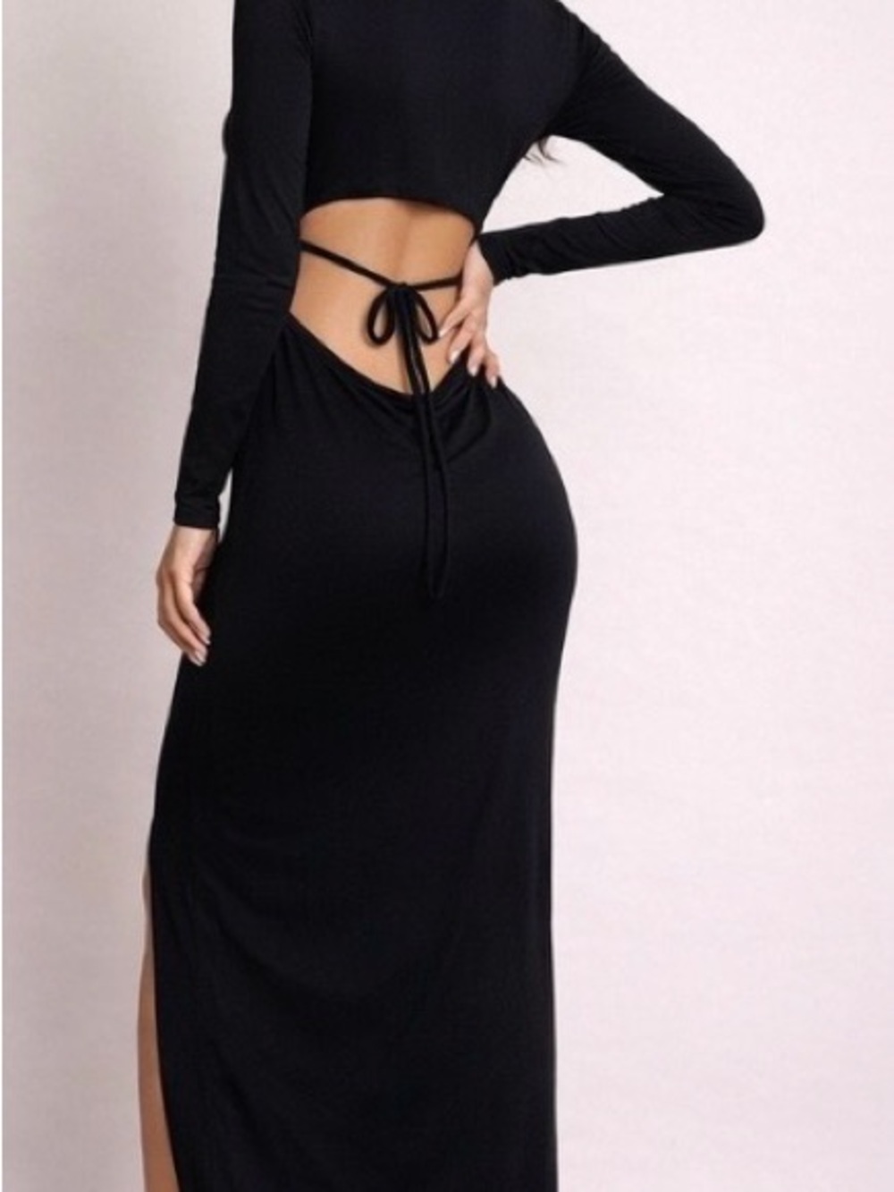 NWT, Black Long Maxi Dress with Back Out Tie Detail